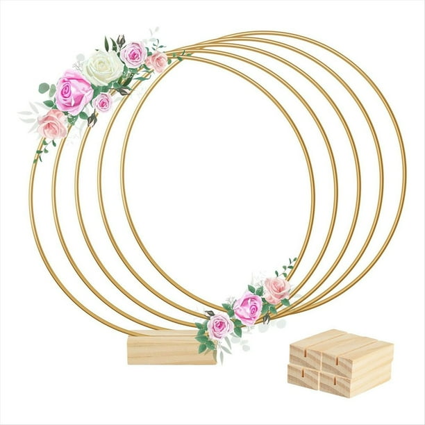 5 Piezas de Tiras de Centro de Mesa de Anillo Floral de Metal de 8 Pulgadas 5 Soportes de Madera para Decoración de Mesa DIY para Colgar en la Pared