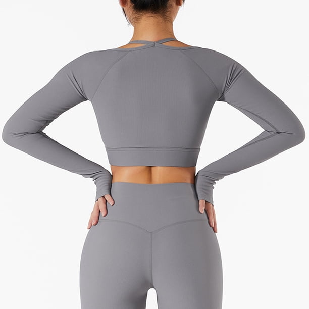 Ropa De Deportes Del Entrenamiento, Agujero Respirable Del Pulgar De La Parte Superior De La Yoga De La Mujer Para El Gimnasio