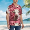thumbnail image 3 of Vsdgher Flower White Cow Print Men's Hawaiian Shirts Button Down Tropical Holiday Beach Shirts Vacation Clothes,Small, 3 of 7