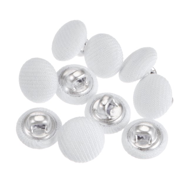 Unique Bargains 10 Pcs Boutons Recouverts de Tissu 16L, Tige Ronde en Métal 10 mm, Boutons de Couture pour Complets, Robes, Chemisiers, Blanc