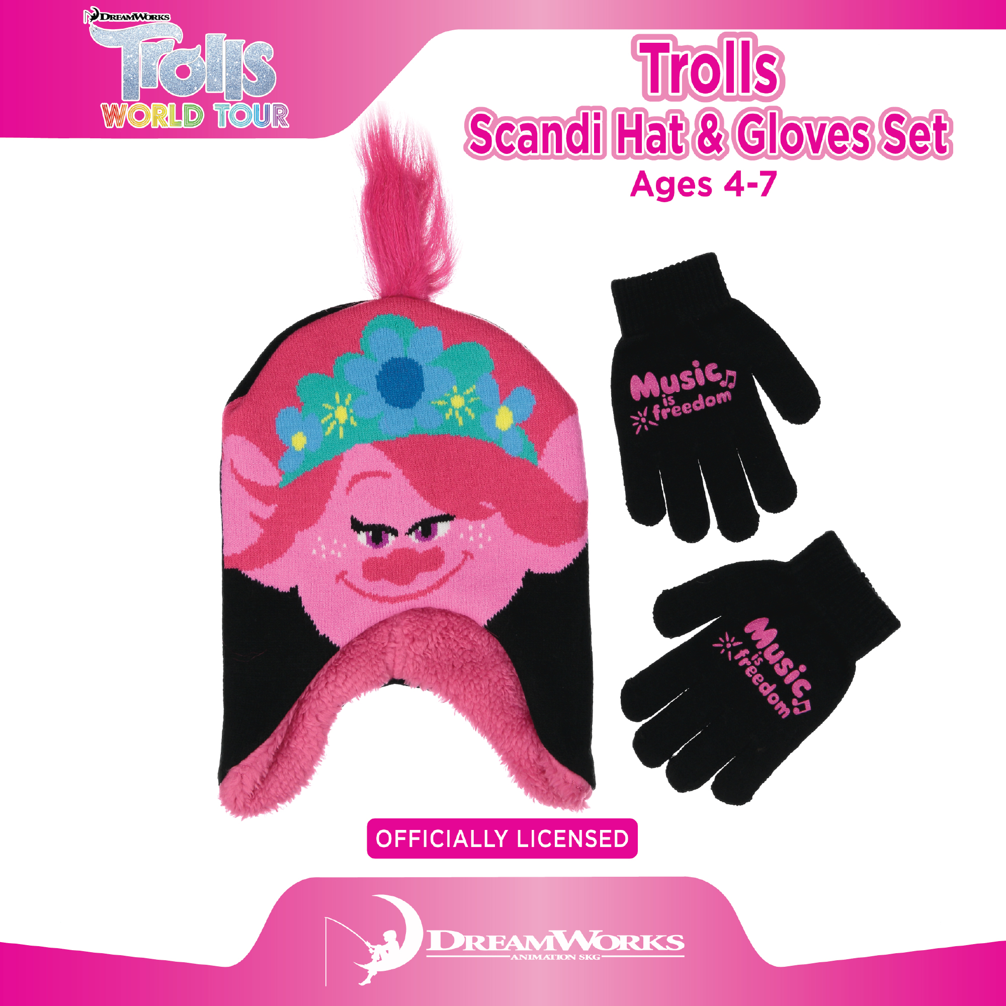 DreamWorks Trolls Girls Winter Hat and Glove Set, Dreamworks Trolls