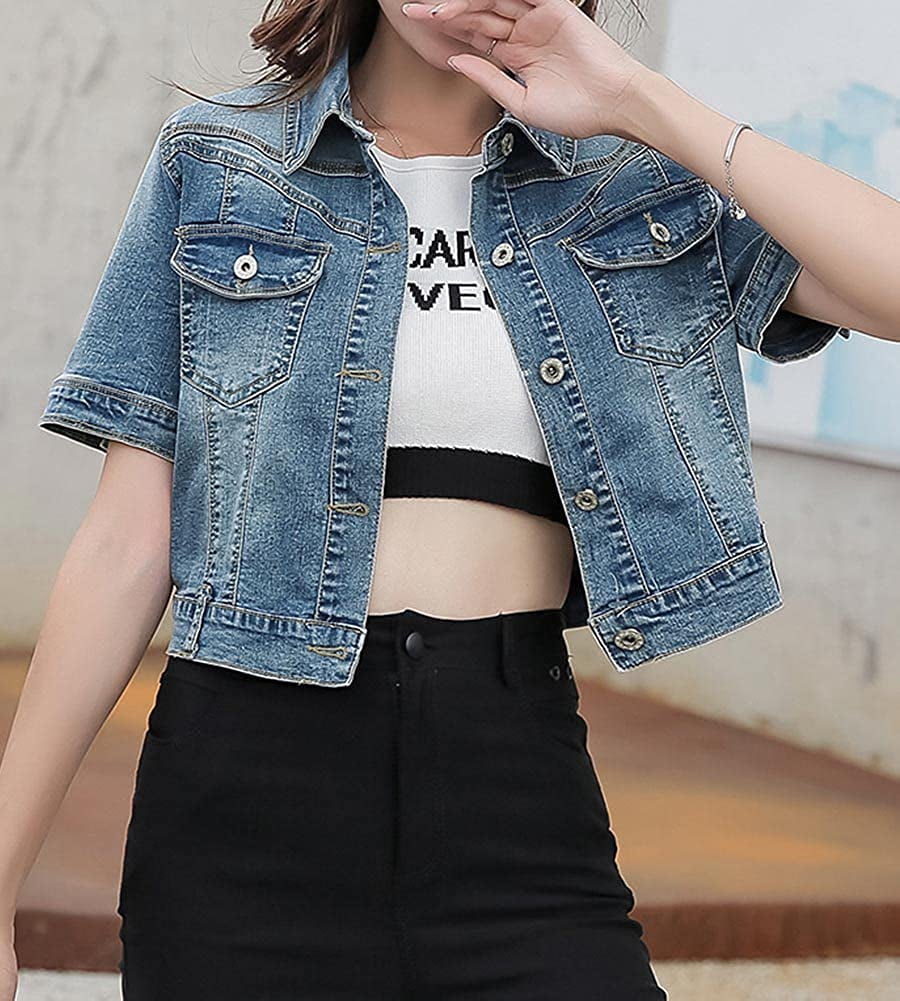 Women's Short Sleeve Retro Crop Denim 