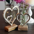 thumbnail image 4 of Eternity Double Heart Figurines, Set of 2, Hand Cast Aluminum. Mango Wood Gallery Base, 7.75 and 6 Inches, Padded Base, 4 of 6