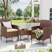 ELPOSUN 3 Piece Outdoor Patio Furniture Set Bistro Set with Coffee Table, Wicker Rattan Conversation Sets for Backyard, Porch, Poolside (Beige)