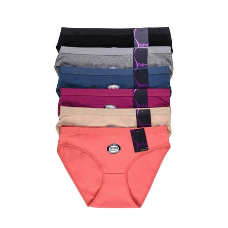 6 Pack of Women Cotton Stretch Bikini Panties Mid Rise Basic Everyday Soild Color