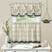 Country Farmhouse Plaid 3 Pc Tattersall Cafe Kitchen Curtain Tier & Valance Set - Yellow/Gray, 24 in. Long