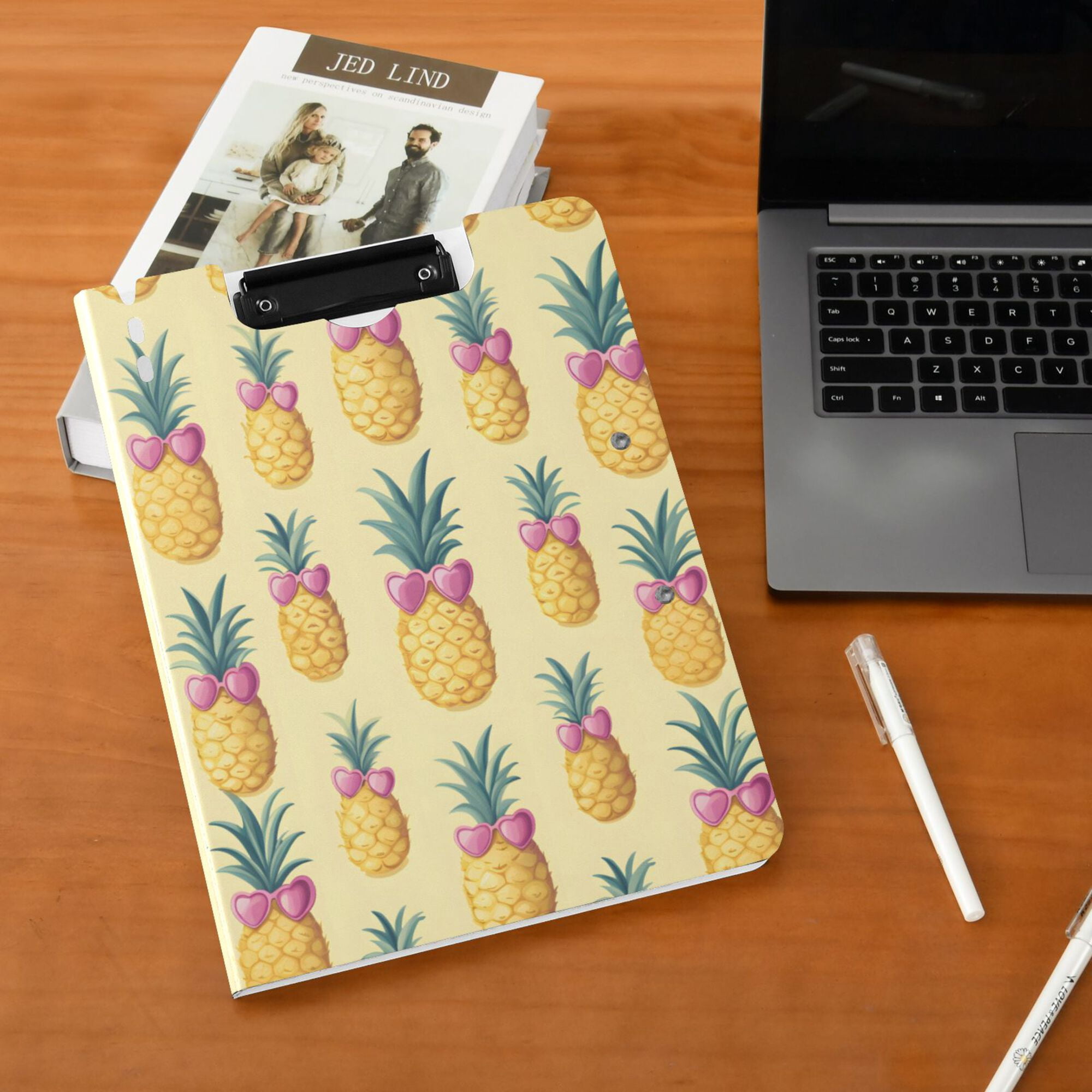 FORMRS A4 Clipboard Folder with Pen Holder Horizontal Foldable School Office Binder, Pineapple Love