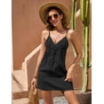 thumbnail image 4 of Fiophy 100% Linen Dress V Neck Button Front Sleeveless Spaghetti Strap Summer Casual Above Knee Length Vacation Short Dresses,Black, S, 4 of 8