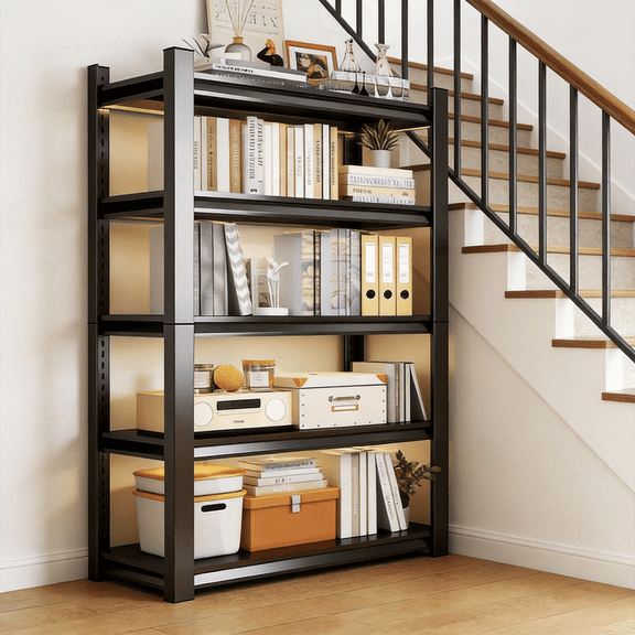 Metal Garage Shelving Unit, Heavy Duty 4-Tier Adjustable Storage shelves, Steel Shelving, Industrial Shelves for Heavy Tools and Equipment, Ideal for Garage, Basement, Black, 44"H
