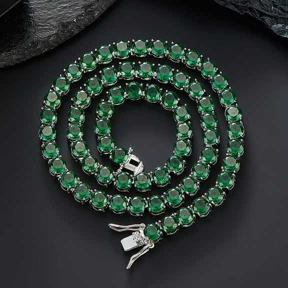 Men Women Hip Hop 7mm Emerald Zircon Cuban Necklace Fashion Charm Jewelry
