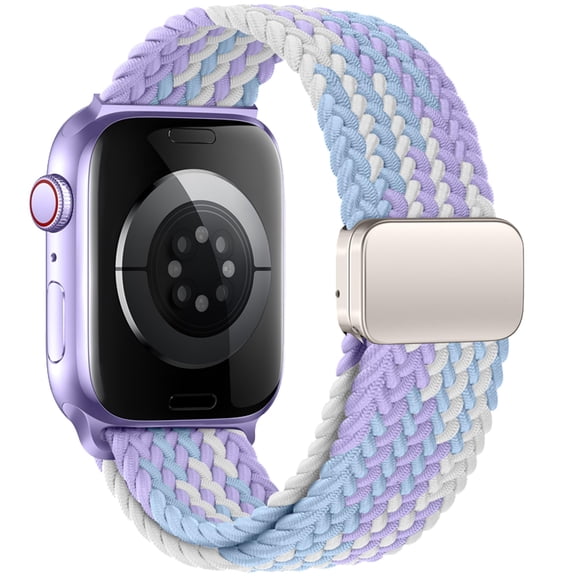 BANDOVA Braided Nylon Band for Apple Watch, Women Men Stretchy Magnetic Solo Loop, Violet, 38mm/40mm/41mm/42mm(Series 11/10)