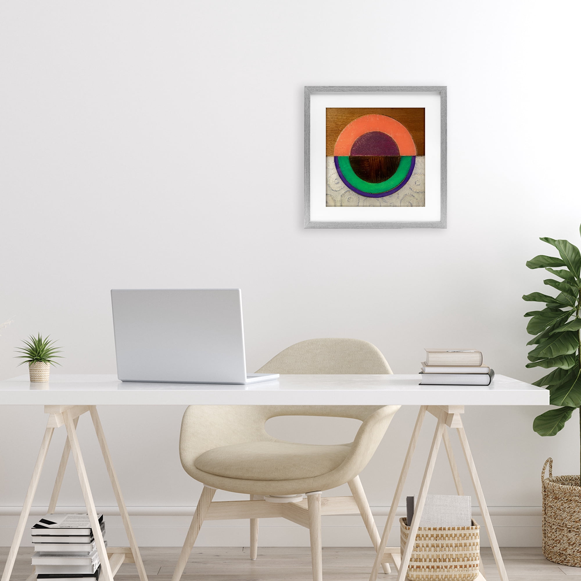 Stupell Industries Horizontal Split Circle Gray Framed Print Under Glass, design by Matthew Finger