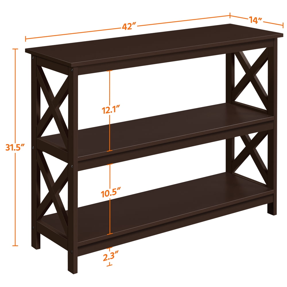 Alden Design 3-Tier X-Design Console Table with Storage Shelves, Espresso
