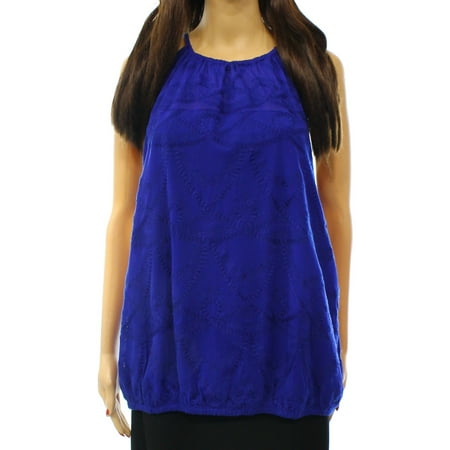 Keyhole Beaded Halter Top - INC NEW Cobalt Blue Womens Size Large L Embroidered Keyhole Halter Top