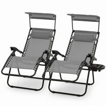 Lounge Chair Set of 2, Folding Outdoor Recliner With Canopy Shade Tray Headrest, Gray