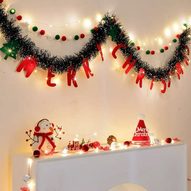 Guirnalda de Cinta de Árbol de Navidad Multicolor Rayas | Tira decorativa de plástico de 78.7 pulgadas | Look festivo de lana | Decoración de escena de fiesta | Ambiente festivo, fácil almacenamiento