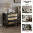 thumbnail image 3 of SICOTAS Large Nightstand Set of 2 for Small Space, Rattan Night Stands with 2 Drawers and Storage Shelf, Boho Bedside Table  Oversize Wood End Table  Set for Bedroom Living Room Hallway,Black Oak, 3 of 11