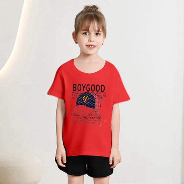 iTNHFP Hauts pour Filles Enfants Filles Mignon Mode Doux Imprimé Col Rond Manches Courtes T-Shirt d'Été Décontracté Ample