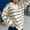 thumbnail image 5 of Brown Hoodies for Women Fall Turtleneck Half Zip Lapel Patchwork Plus Size Striped Sweater Soft Texture Long Sleeved Women's Pullover Sweater Fall Tops for Women 2025, 5 of 6