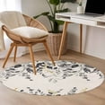thumbnail image 4 of Round Area Rug 4 Ft, Grey Eucalyptus Washable Non-Slip Circle Carpet for Living Room/Bedroom, Farmhouse Weeping Leaves on Linen Low-Profile Crawling Mats Collection Rugs for Indoor, 4 of 8