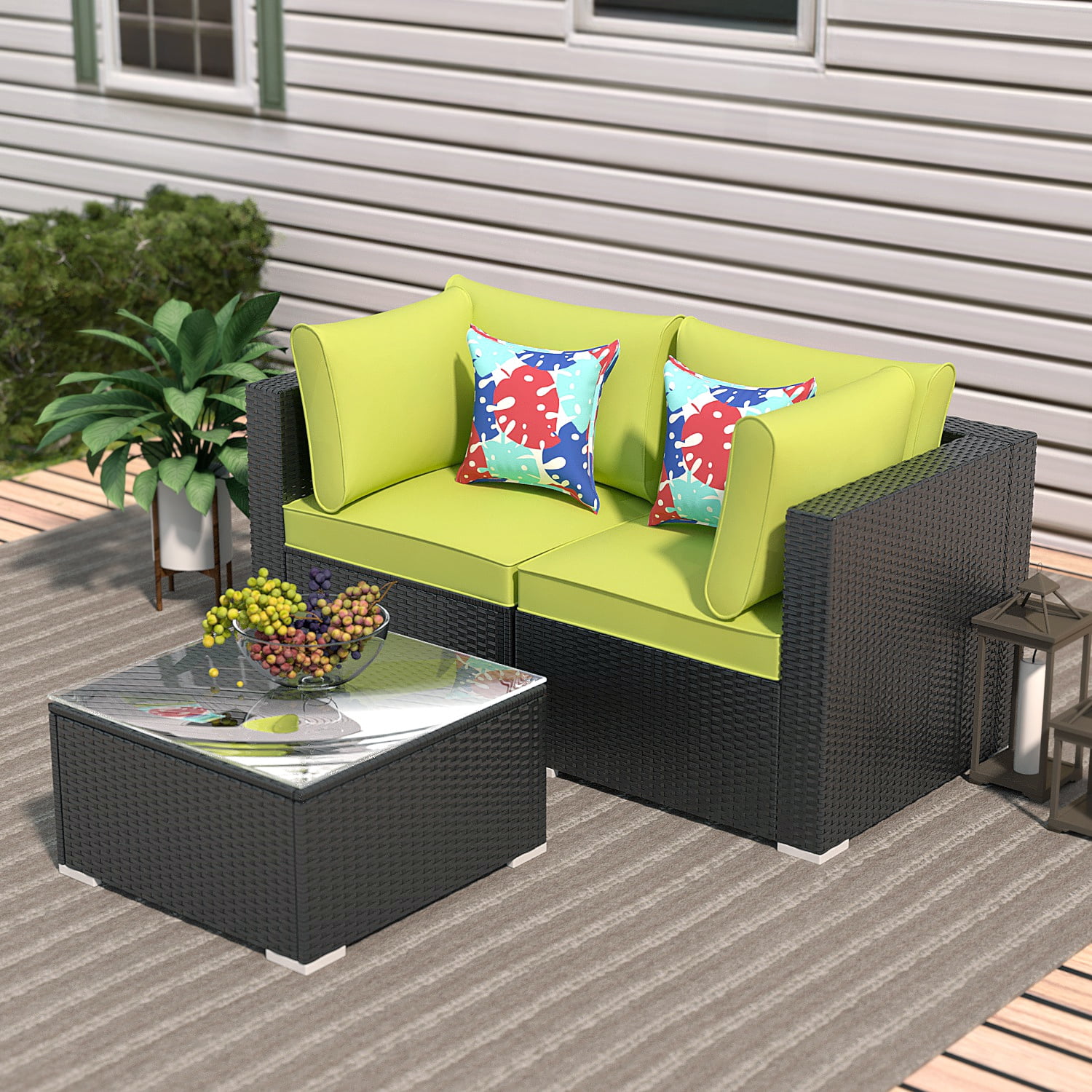 Ainfox 3 Pieces Outdoor Steel Frame Patio Furniture Sofa Set, Patio