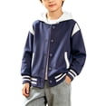 thumbnail image 2 of Varsity Jackets White Contrast Shoulder Striped Rib Cuff Baseball Coat Dual Side Pockets School Trip Family Holiday Portrait Toddler Outerwear, 2 of 6