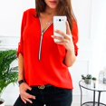 thumbnail image 1 of Womens Summer Tops Ladies Zip Tee Shirt Chiffon Blouse Sweatshirt Plus SizeL, 1 of 3