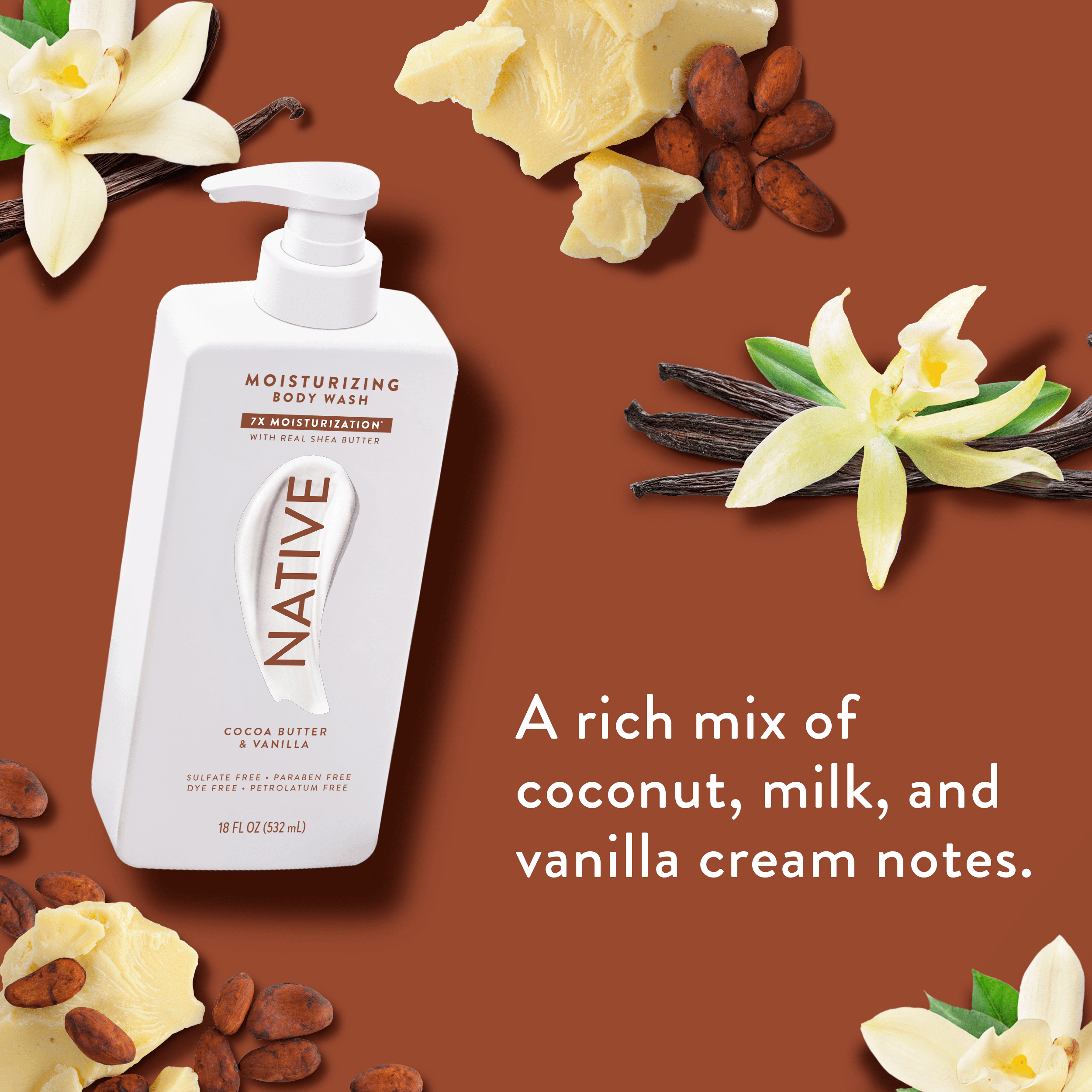 Native Cocoa Butter & Vanilla Moisturizing Body Wash 18 oz