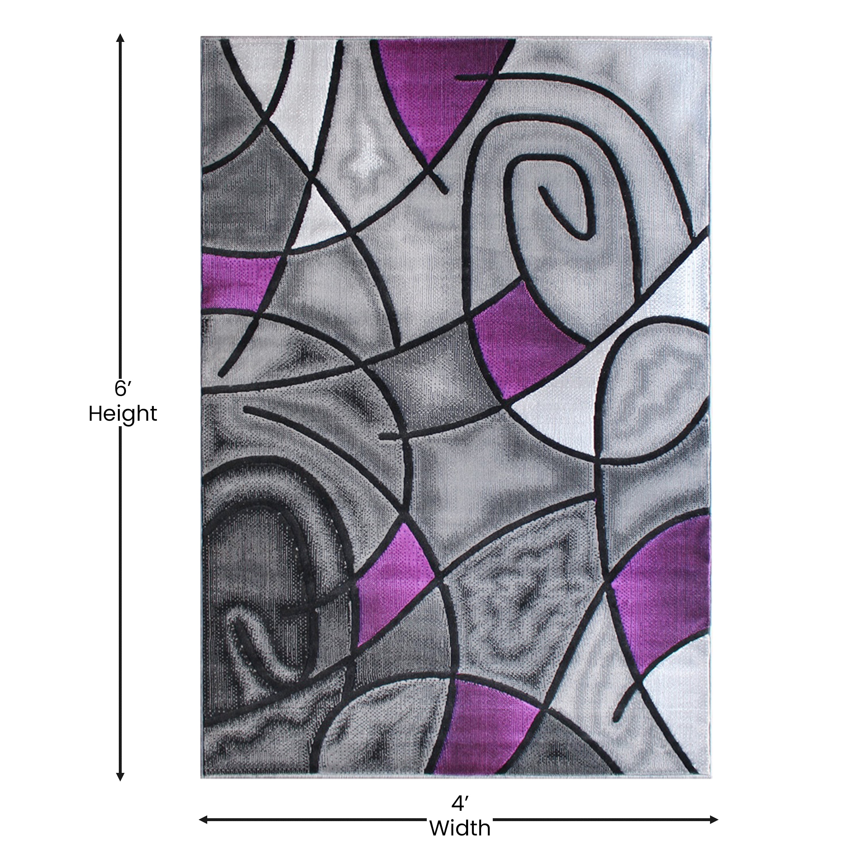 BizChair Modern Contemporary Area Rug, Purple Grey Black (3 Feet 10 Inch X 5 Feet)