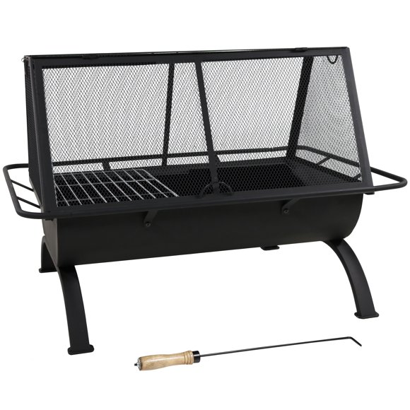 Sunnydaze Outdoor Camping or Backyard Rectangular Northland Fire Pit with Cooking Grill Grate, Spark Screen, Log Poker, and Fire Pit Cover - 36"