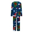 thumbnail image 4 of asdoklhq Fall Pajamas Women Ladies' Christmas Printed V-neck Casual Long Top Pants Pajama Set Blue M, 4 of 4