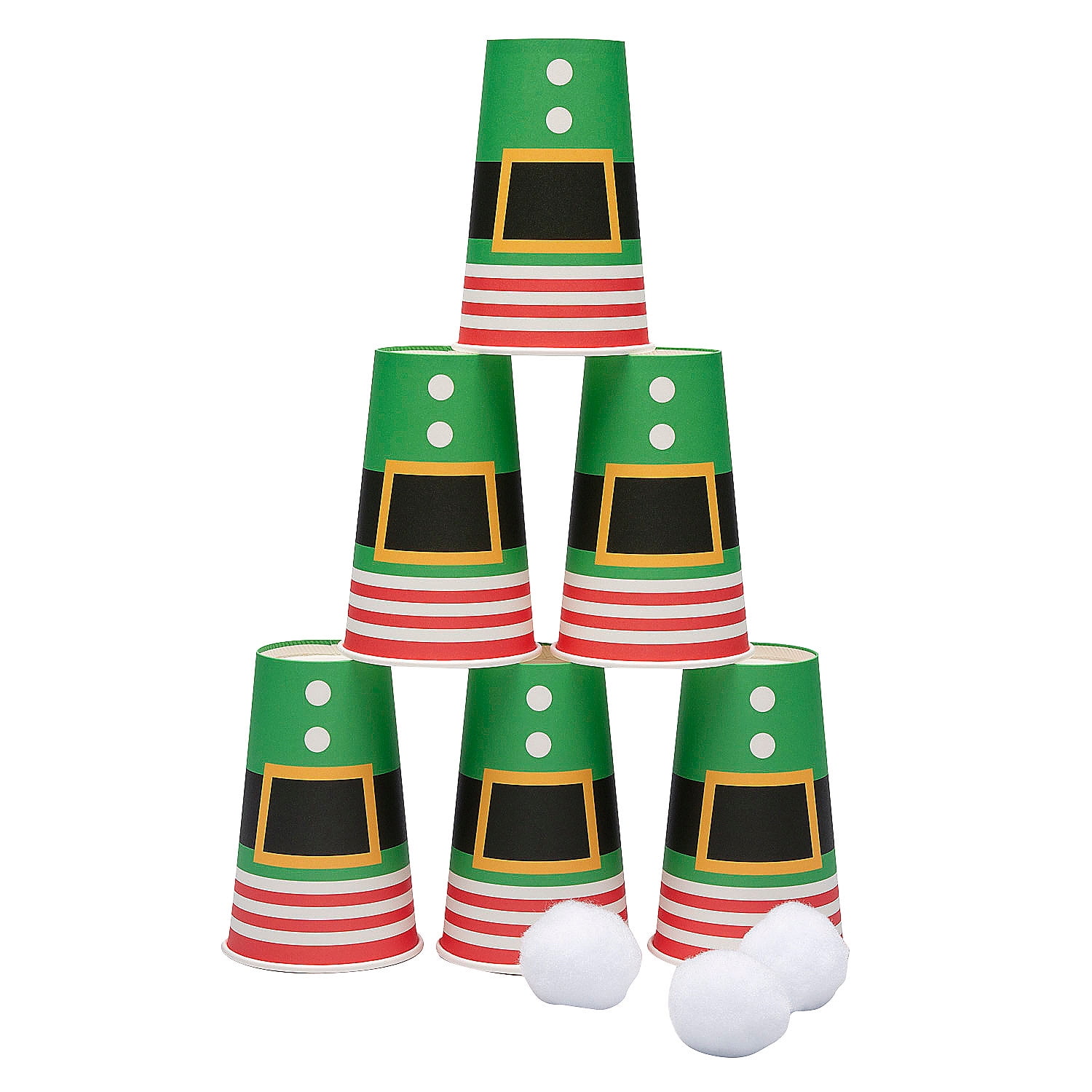 Fun Express Christmas Elf Cup Stack Bowling Game with Stuffed Pom-Pom Balls