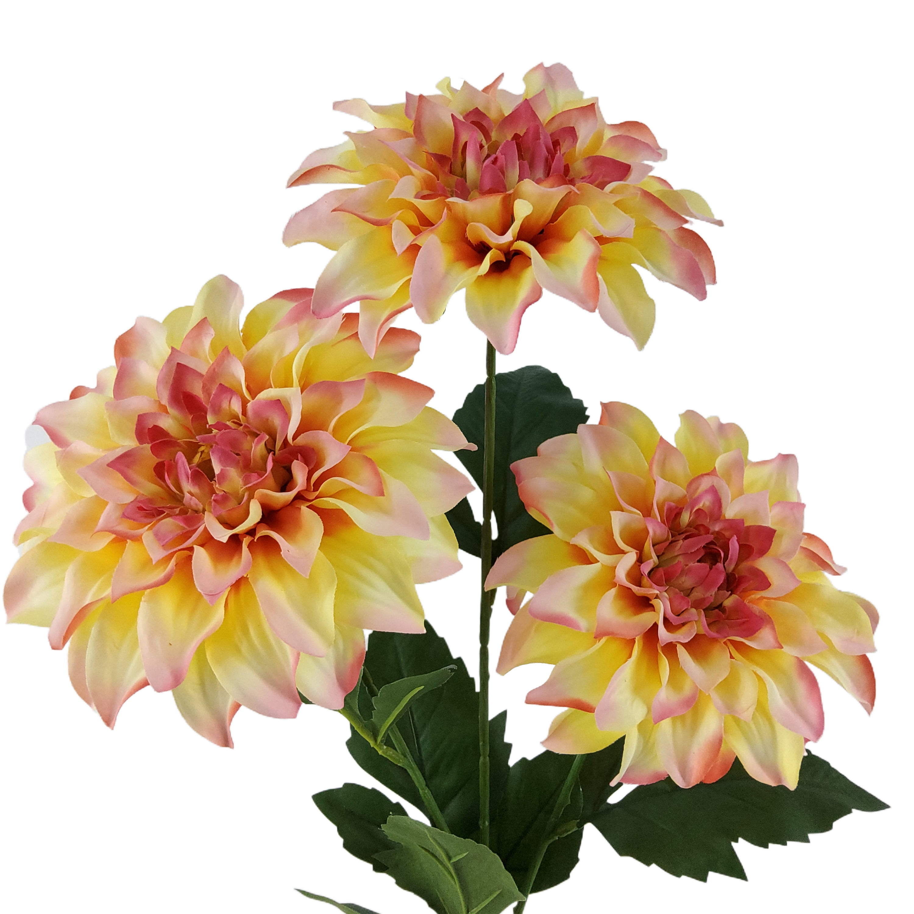 (3 pack) Mainstays Artificial Dahlia Flower Stem, Yellow, 28.75 in