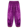 thumbnail image 4 of iiniim Girls Metallic Floral Printed Satin Harem Pants Elastic Waist Patiala Dhoti Salwar Pants Purple 10, 4 of 7