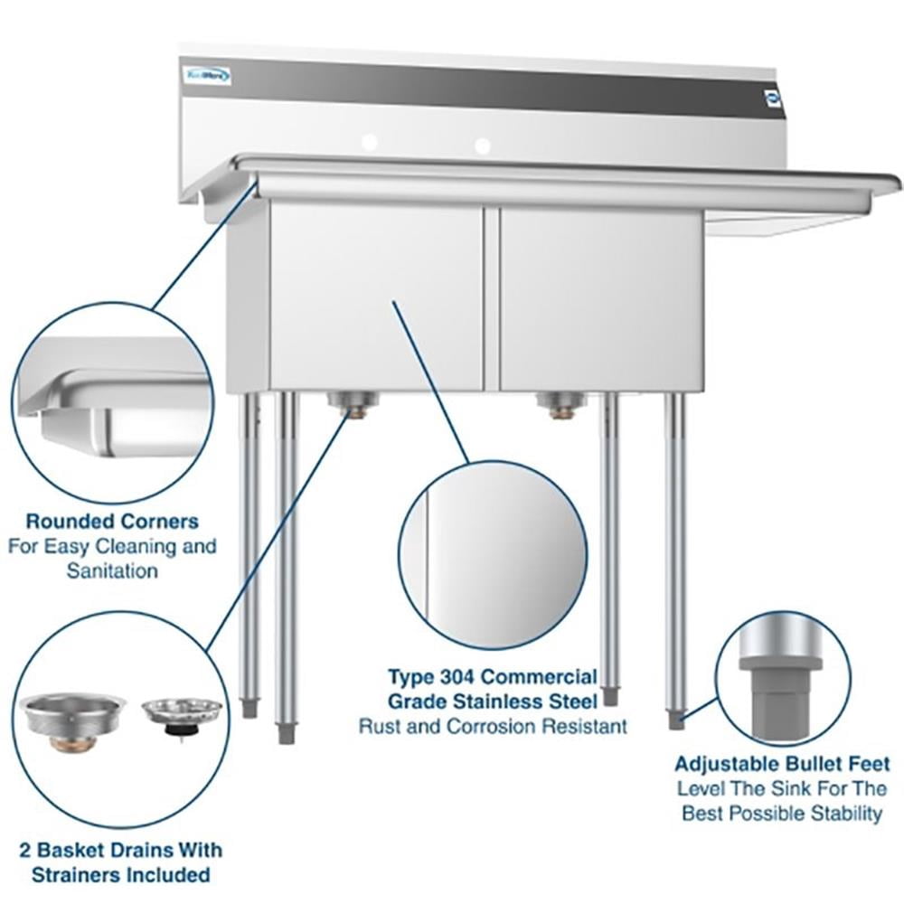 Pemberly Row Right Stainless Steel Kitchen Prep & Utility Sink in Silver