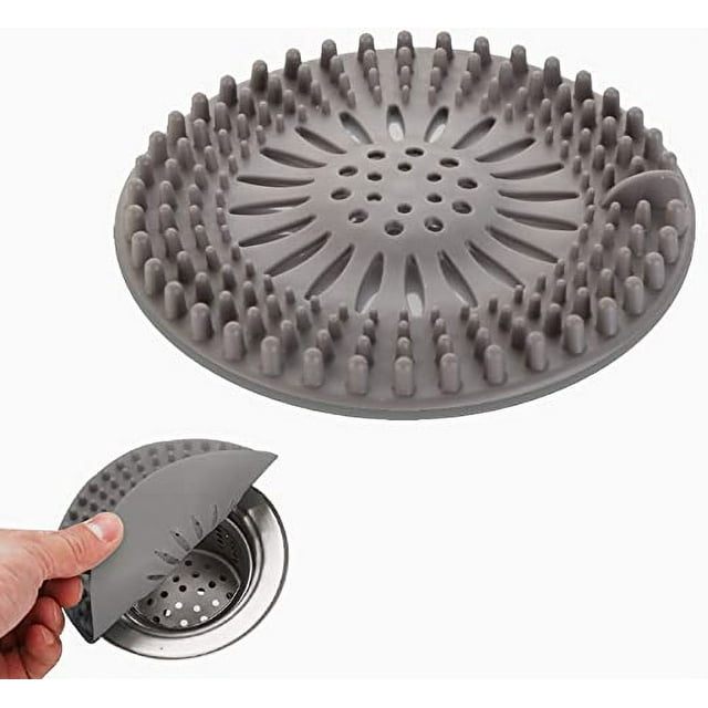Paquete de 4 protectores de drenaje de silicona (gris), colador de fregadero de cocina con ventosa, colador de cubierta de drenaje de bañera, colador de fregadero de cocina y baño
