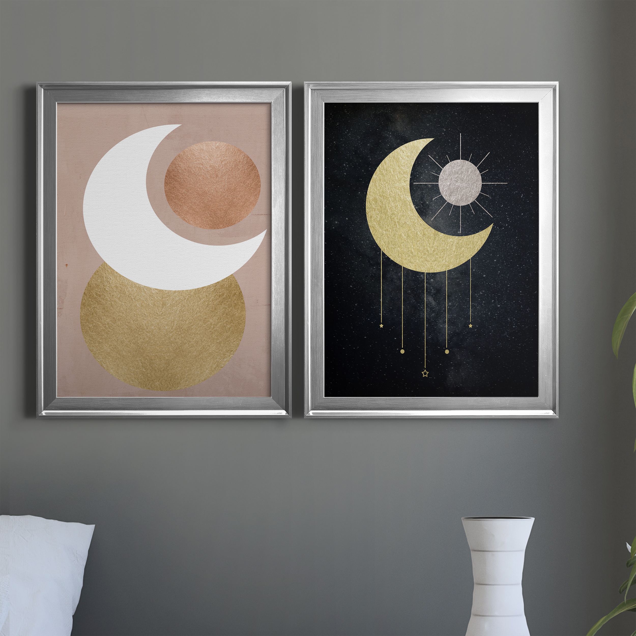 2 Piece Set Lunar Mystic Premium Framed Canvas - Ready to Hang - 18.5 x 24.5 Each - Silver Frame