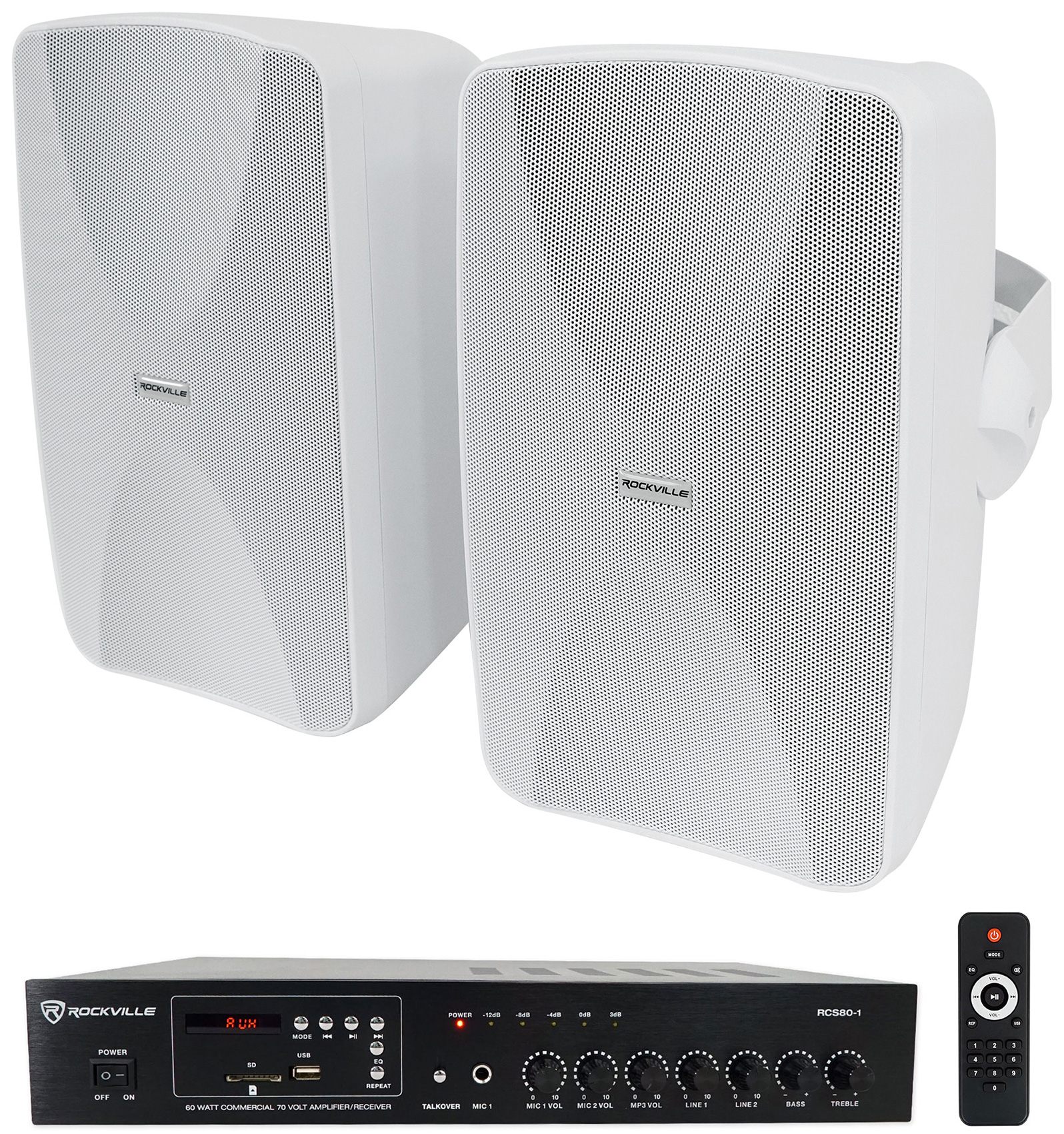 2 Rockville WET-6525W 6.5" 70V Commercial Indoor/Outdoor Wall Speakers In White