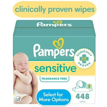 Pampers Sensitive Baby Wipes, Water Based, Hypoallergenic and Unscented, 8 Flip-Top Packs, 56 CT Each, (448 Wipes Total) [Packaging May Vary]