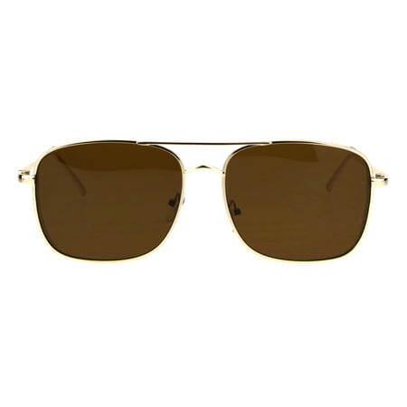 Retro Trend Mens Rectangular Side Visor Metal Aviator Sunglasses Gold Brown