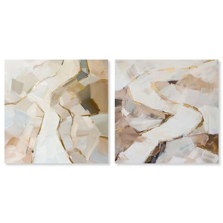 Caramel Bark Set Canvas Set of 2 Earth Tone Abstract by Art Remedy, Gallery Wrapped, 16 x 16