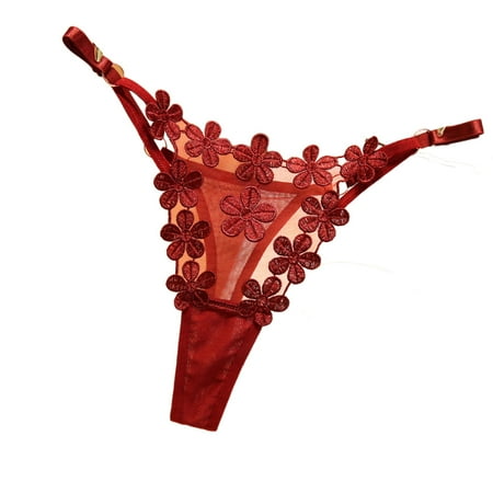 

rygai Women Panties High Cut Stretchy Super Soft Breathable Solid Color See-through Lace Sexy Ladies Tong G-string Briefs Wedding Night Supplies Wine Red One Size