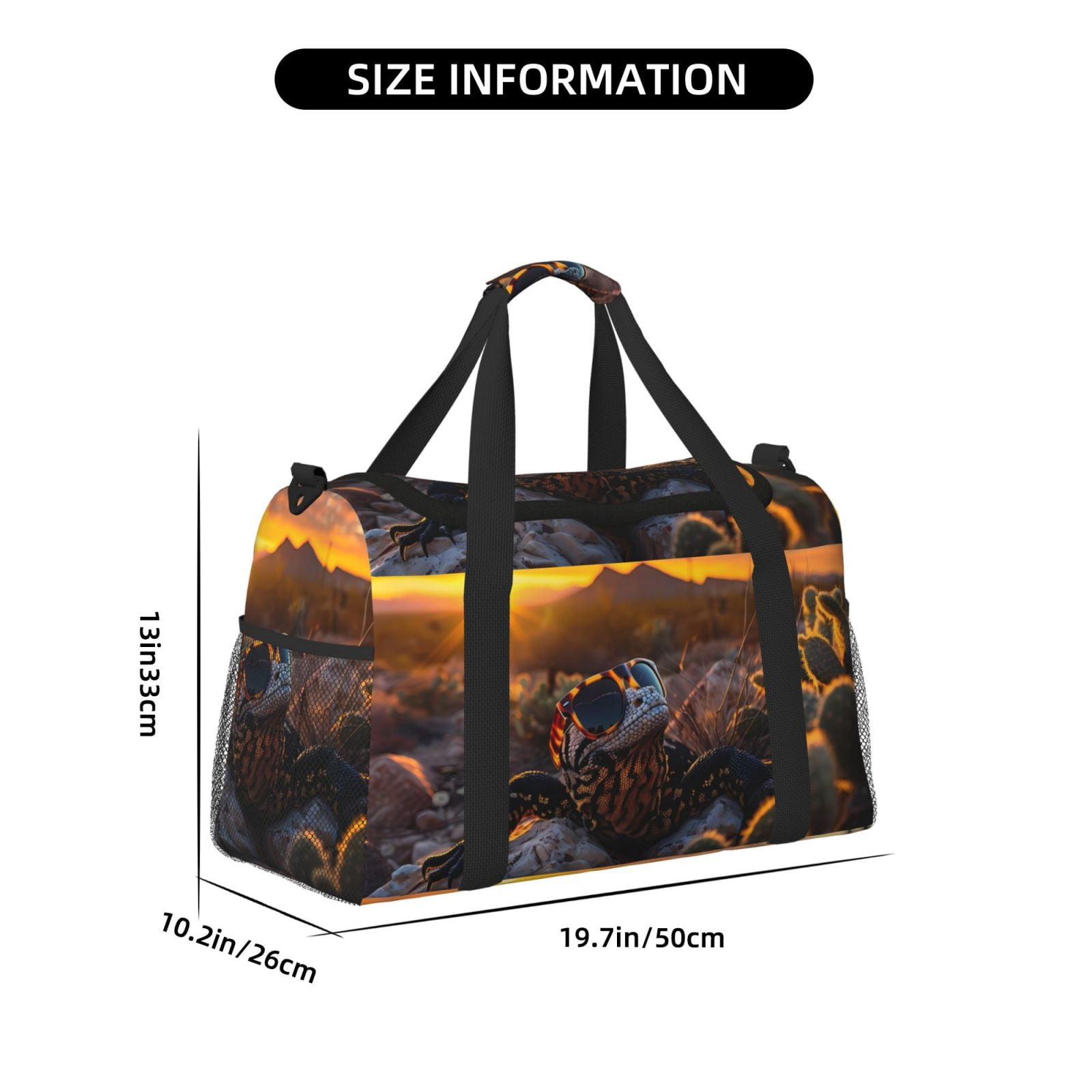Fuzoiu Lizard With Sunglasses Sunset Print Travel Duffle Bag,Carry On Tote Bags,Duffel Bag,Sport Gym Bag, Hospital Bag for Labor and Delivery, Overnight Bag,Luggage Bag