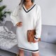 thumbnail image 5 of Vestido Cuello En V Manga Larga Punto Suelto Cómodo Estilo Campus Vestido Casual De Mujer Blanco L, 5 of 8