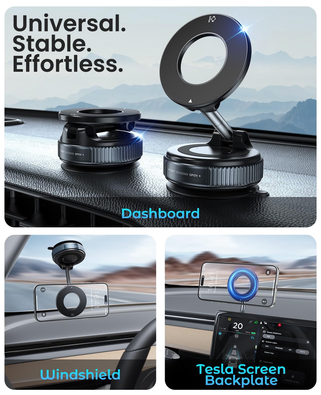 Magnetic Suction Cup Phone Mount For Magsafe  360° Adjustable Car Holder Pocket Size Foldable Cell Holders Your Iphone 17 16 15 14 13 12 Series