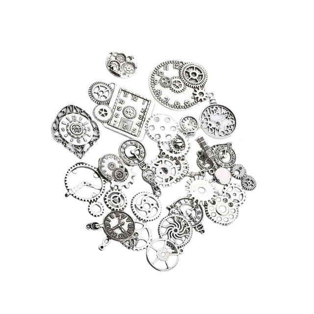 Ounissouiy 40 Uds., joyería, fabricación de Metal, colgantes mixtos, engranaje DIY, accesorio Steampunk mecánico, hallazgos de rueda, Artesanía Plata