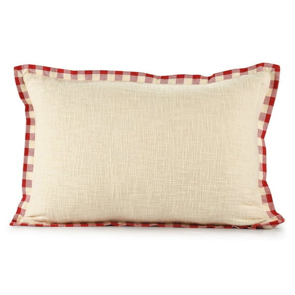 LR Home Merry Cotton Poly Filled Pillow in White/Red, 16" x 24"