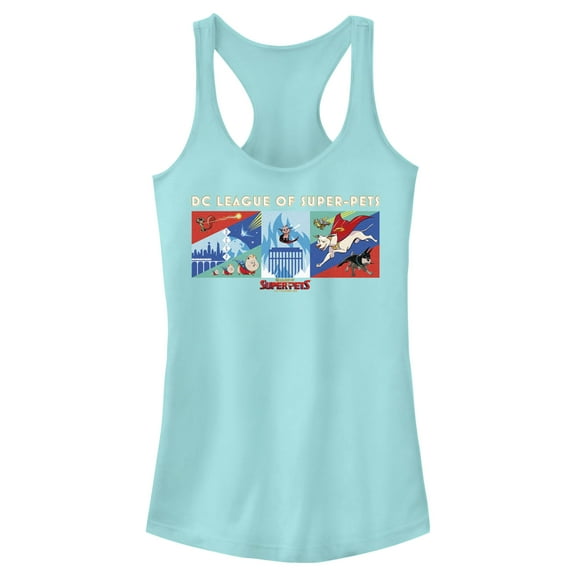 Junior's DC League of Super-Pets Super Pack Panels Racerback Tank Top Cancun 2X Large