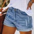 thumbnail image 4 of Women's High Waisted Light Wash Cuffed Denim Shorts Frayed Hem Casual Summer Distressed Short Jean Shorts Sky Blue 2XL, 4 of 5
