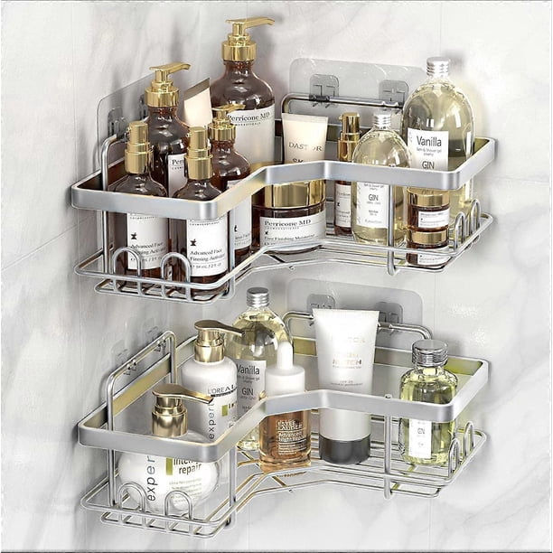 1949 2 Pack Corner Shower Caddy,Strong adhesive Shower Organizer Shelf with 8 hooks.Waterproof, rustproof wall-mounted shower shelves for bathroom,dor